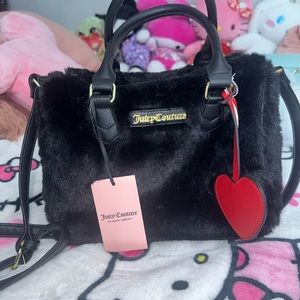 Juicy couture black faux fur satchel